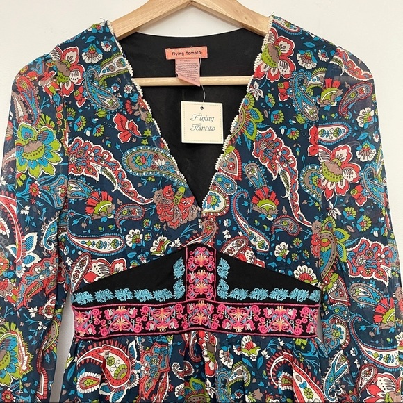 NEW‎ Flying Tomato Floral Paisley Embroidered V-Neck Flowy Mini Dress - Picture 7 of 8